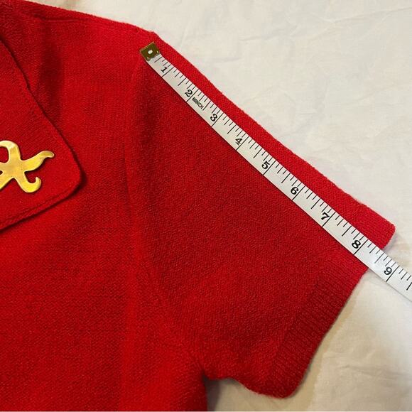 Steve Fabrikant I.Magnin Vintage Button Up Knit Seashell Accent Dress red gold L - Picture 9 of 16